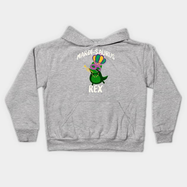 Mardi-Saurus Rex Mardi Gras Party Dinosaur Kids Hoodie by 4Craig